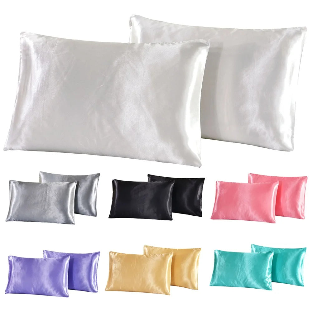 1 piece set of large silk satin pillowcase simple solid color bedding household smooth multicolor satin pillowcase household