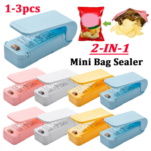 1-3pcs Mini Sealer Vacuum Food Sealers 2-speed Sealing Machine for Food Packaging Plastic Bag Snacks Kitchen Storage Bag Clips